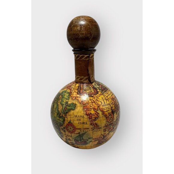 Vtg 1960 Fausto Confuri Italian Leather Wrapped Old World Map Decanter & Stopper - Picture 5 of 8